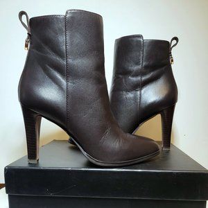 Coach Jemma Brown Calf Leather Stacked Heels Ankle Boots size 7.5